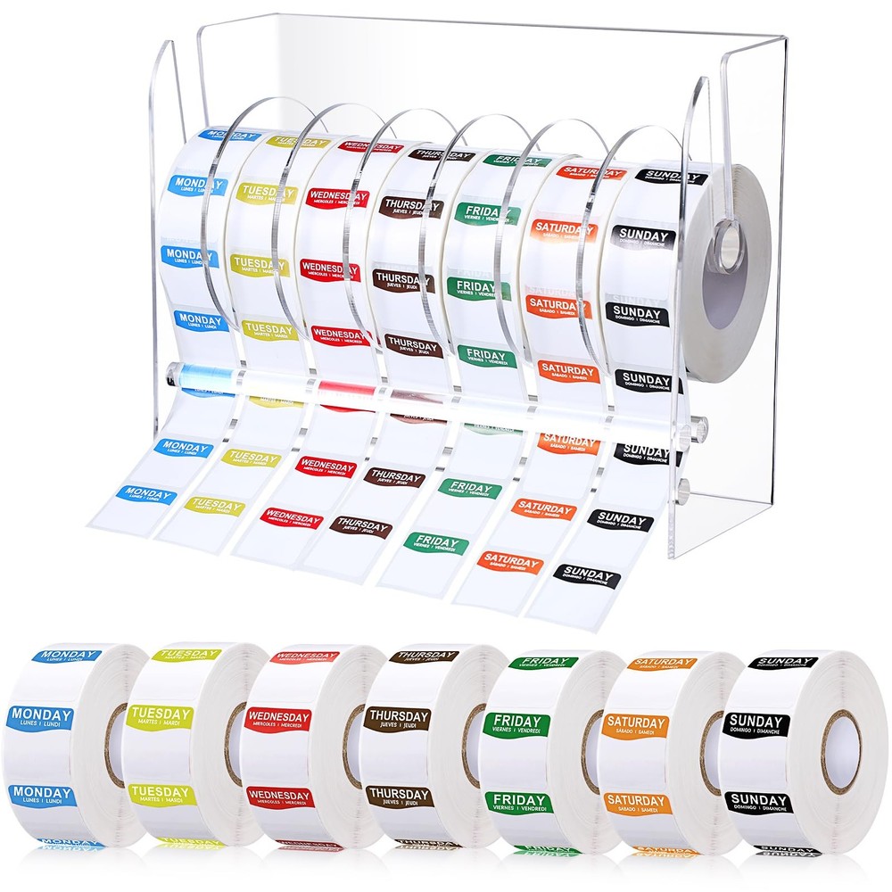 7000 Pcs Day of The Week Labels Food Labels with Adjustable Label Dispenser M…
