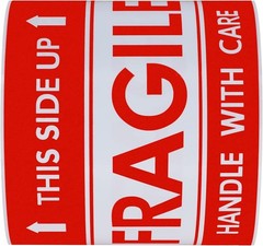 This Side up Fragile Stickers 3X5 Inch Handle with Care Shipping and Packing War