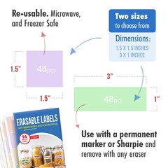MESS Reusable Dry Erase Labels 96 Pack Pastel Erasable Kitchen Food Labels