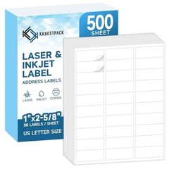 30 Up Shipping Address Labels – 1” x 2-5/8” Self-Adhesive Barcode Stickers, 1500