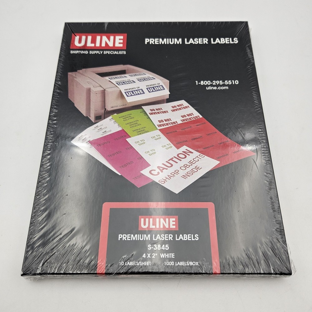 NEW ULINE Premium Laser Labels 2″ X 4″ 1000 LABELS 10 Labels/sheet White S-3845