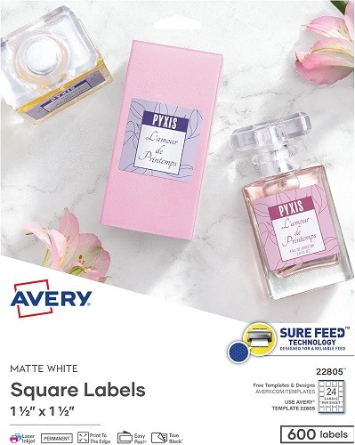 White Print-to-the-Edge Square Labels 1.5×1.5in labels White 600/PK – 3EA