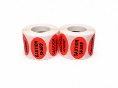 Caution Sharp 1.5×1 Oval Warning Labels 2 Rolls 1000 Total Stickers