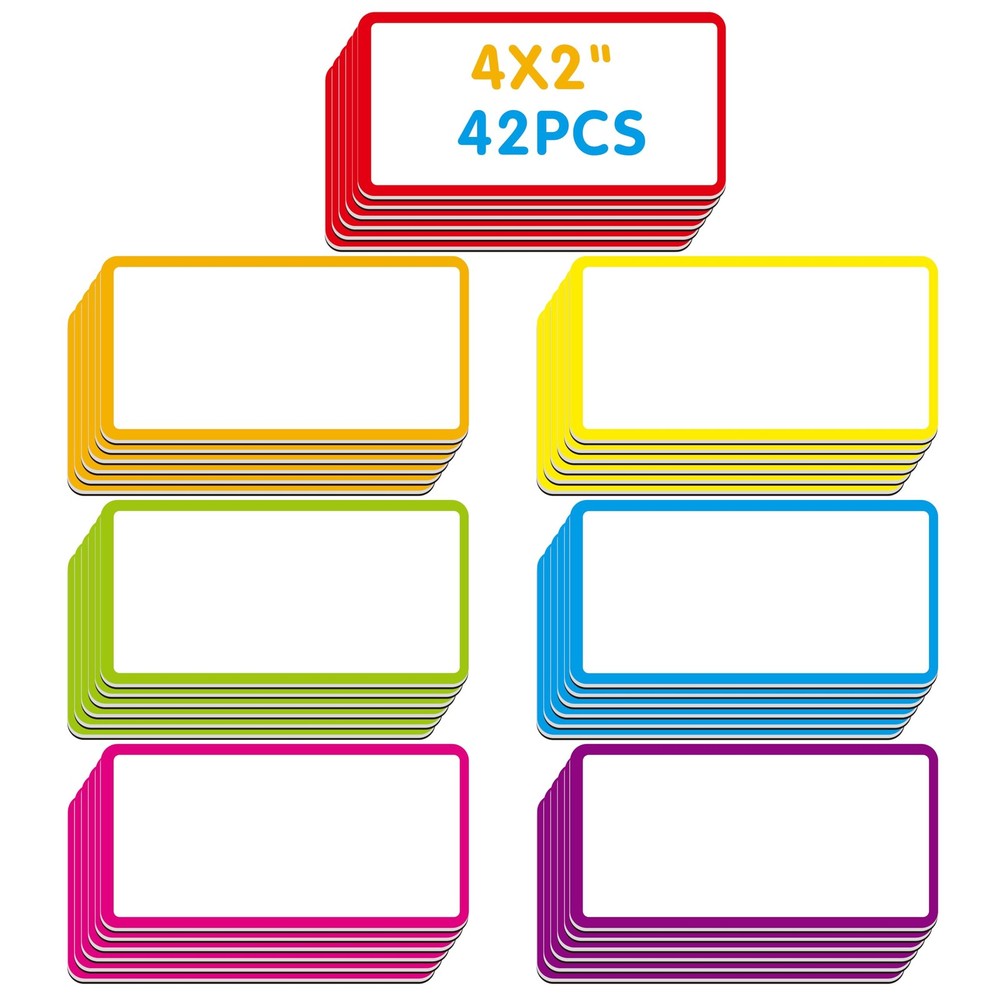 Magnetic Name Tag Labels, 42 PCS Dry Erase Reusable Neon Name Stickers Frame …