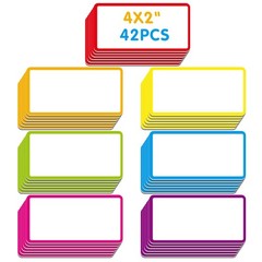 Magnetic Name Tag Labels, 42 PCS Dry Erase Reusable Neon Name Stickers Frame …