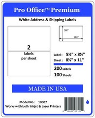 2000 Wing OFFICE Premium Half Sheet Shipping Labels Self-Adhesive 8.5 X 5.5