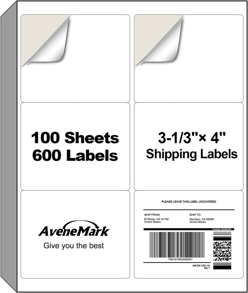 600 Shipping Address Labels 3-1/3″ x 4″ 100 Sheets Laser Inkjet Printer Stickers