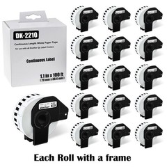 16Rolls 1.1″ x 100′ Continuous Paper Tape DK-2210 forl Brother QL Label Printer