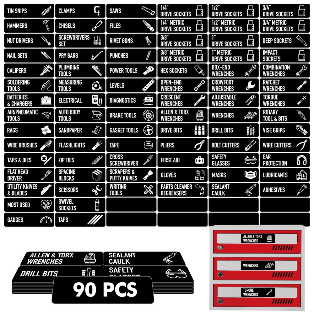 Magnetic Labels For Garage Drawer Mechanic Tools Organizer Chest Box