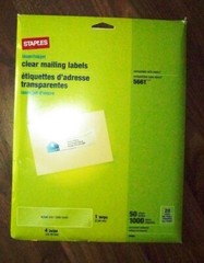 STAPLES – CLEAR MAILING ADDRESS LABELS #18082 50 SHEETS 20 PER SHEET 1 X 4″