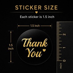 500 Thank You Stickers Roll – 1.5 Inch Black and Gold Foil Round Labels &#