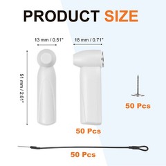 50Pcs Hard Tags AM 58kHz Tag 2.01″Length with Pins Lanyards, Light Gray