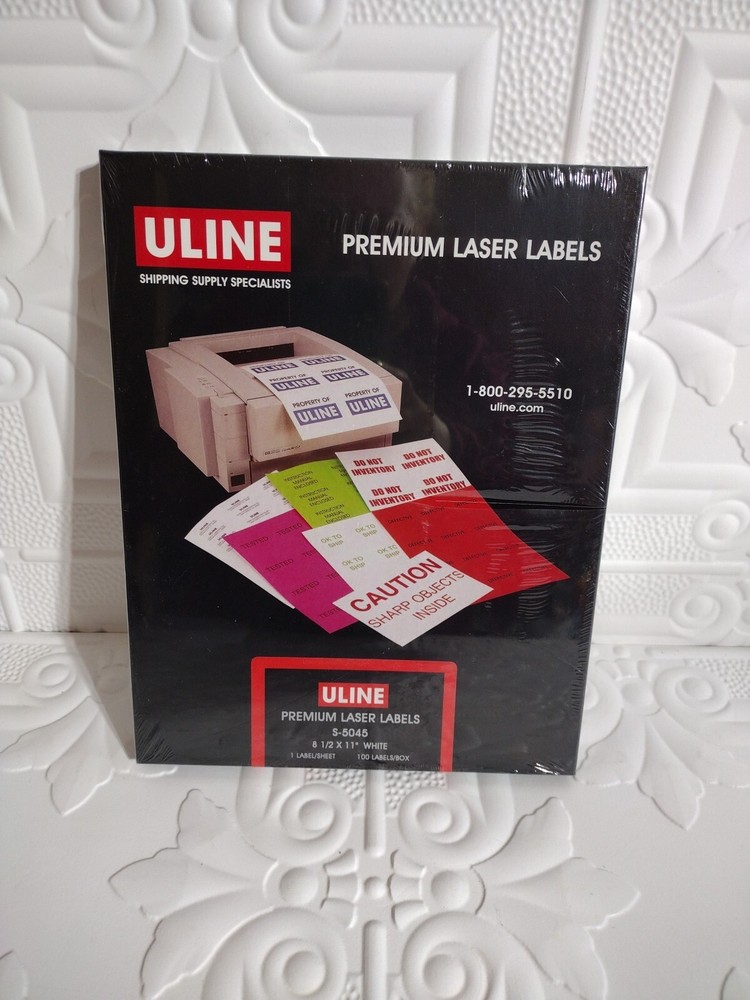 Uline 100 Premium Laser Labels S-5045 8 1/2″ X 11″ White, NEW