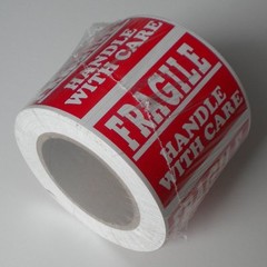 FRAGILE / HANDLE WITH CARE Shipping Labels 4 x 3 inches, Red & White Roll of500