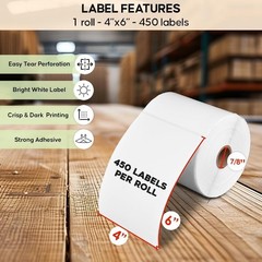 SL450 4×6 Shipping Label in 1 Roll 450 Pages per roll Support Label Printers,…