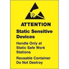 1 3/4 x 2 1/2″ “Static Sensitive Devices” Labels, Yellow 500/Roll