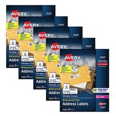 Avery 5520 Waterproof Address Labels 1×2-5/8 Laser Inkjet Lot 25 37500