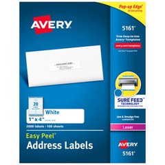 Laser Labels, Mailing,1″x4″, 2000/BX, White