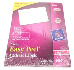 Avery 5660 Easy Peel Clear Address Labels, 1″ x 2-5/8″, 1,500 Labels (AVE5660)