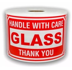 Glass Shipping Labels 3X5” (12 Count) Vinyl Handle W/ Care For Fragile Package