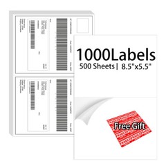 1000x Shipping Labels Half Sheet 8.5 x 5.5″ Self Adhesive Address Mailing Labels