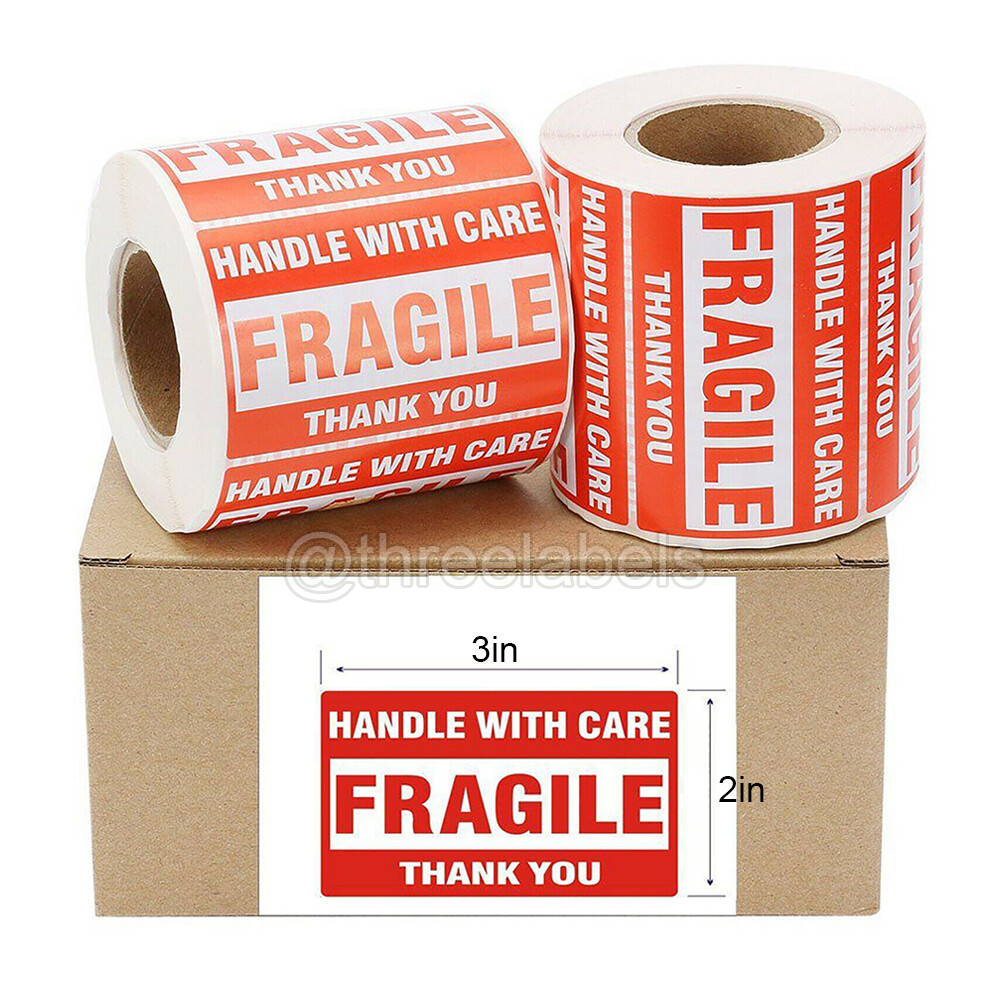Fragile Stickers 2×3 Fragile Label Sticker Handle With Care Mailing 500 Per Roll