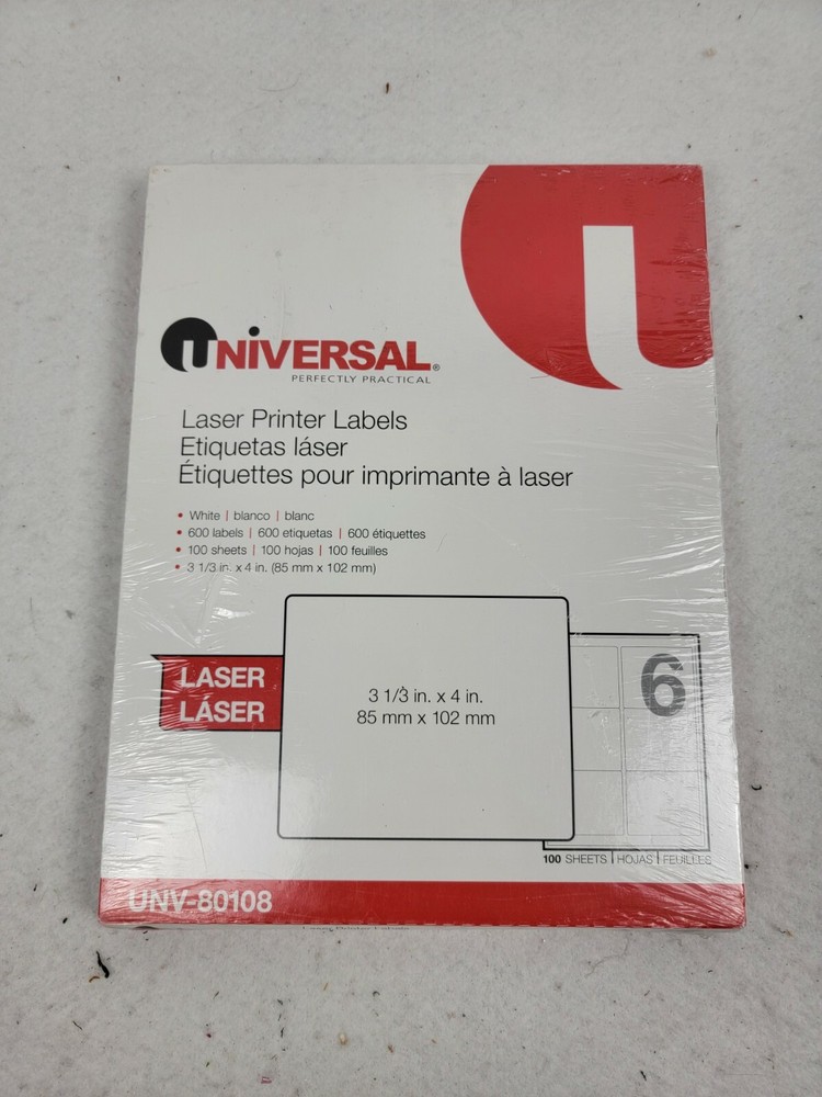 Laser Printer Permanent Labels, 3 1/3 x 4, White, 600/Box UNV80108