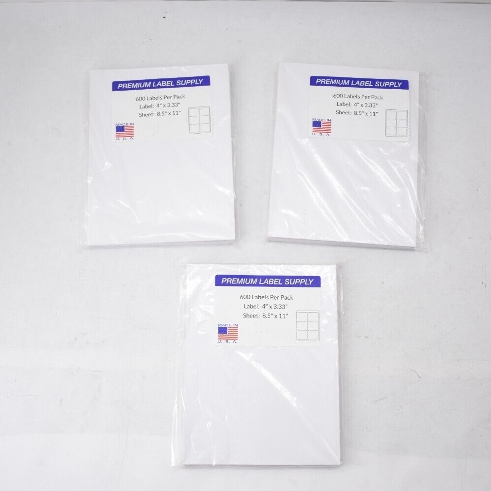 Lot Of 1800 Premium Label Supply 4″ x 3.33″ White Self-Adhesive Shipping Labels
