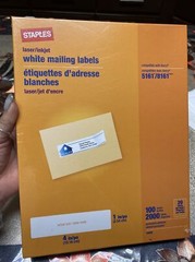 Staples White Mailing Labels Laser Printers 1 x 4Inch 100 Sheets 2000