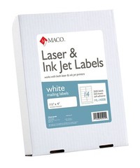 MACO ML1400B Jet White Address Labels, 1-1/3 x 4 Inches, 14 Per Sheet, 3500 Pe