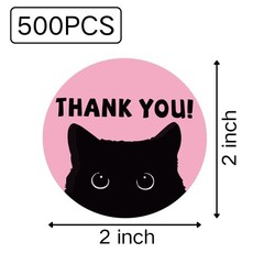 500 PCS Cute Pink Thank You Stickers – 2 Inch Funny Black Cat Design Stickers…
