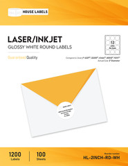 2,400 labels (200 sheets) 2” inch Circle Round White Glossy Finish