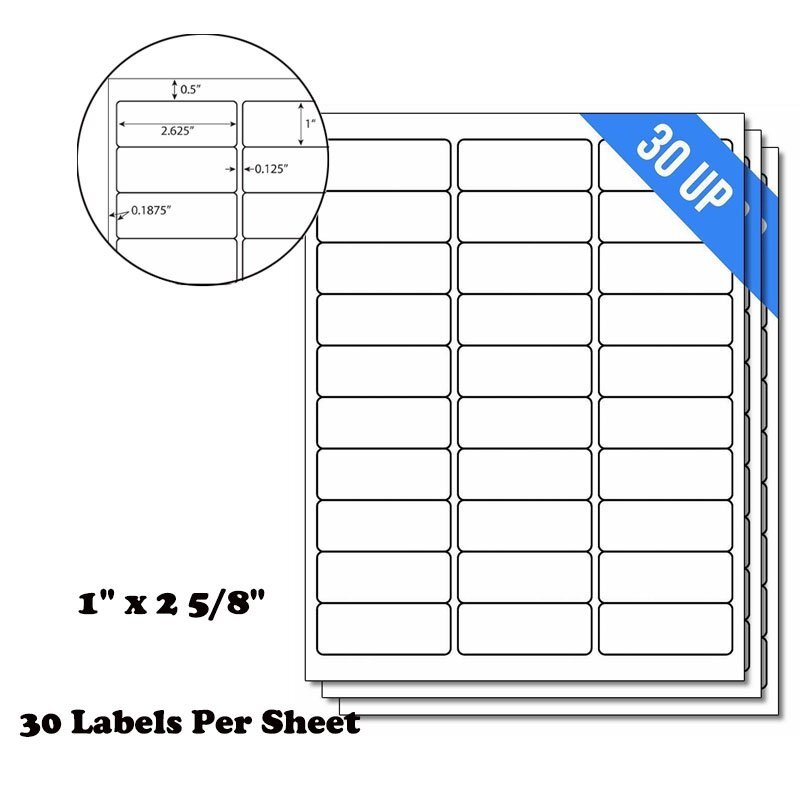 1″x2-5/8″ 30 UP Mailing Labels Address Shipping Stickers – Inkjet Laser Printer