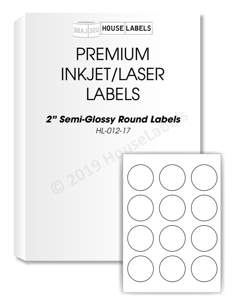 2,400 labels (200 sheets) 2” inch Circle Round White Glossy Finish