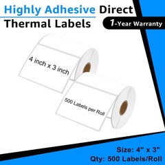 2 Rolls 500 Labels 4X3 Direct Thermal for Zebra LP 2442 LP 2844 Eltron ZP450