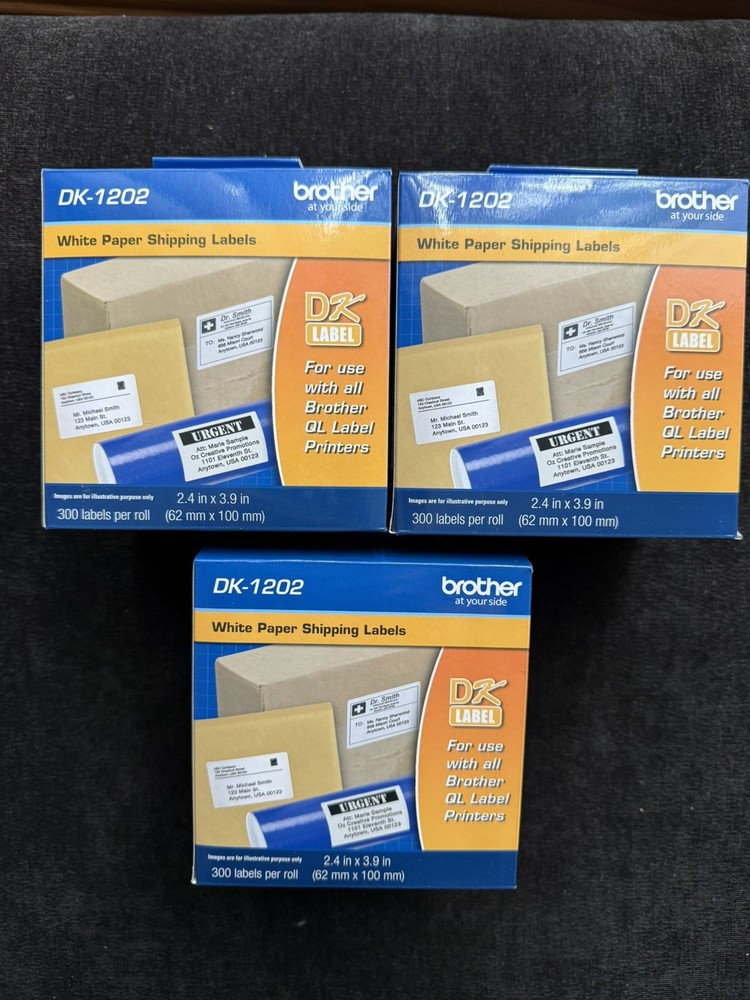 Lot of 3 New Genuine Brother DK-1202 White Paper Shipping Labels-FREE SHIPPING
