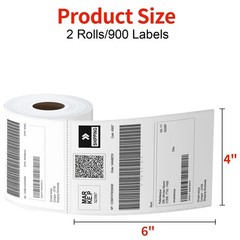 4×6 Thermal Shipping Labels 900 Labels 2 Rolls BPA Free Heavy Duty Adhesive For