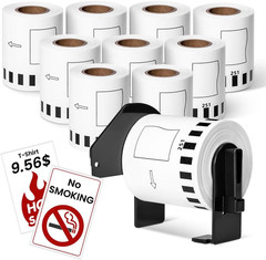 10 Rolls DK-2251 Continuous Length Black/Red Label on White Paper Tape Compatibl