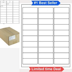 3000 White Address Shipping Labels 1 x 2-5/8 Inch 30 Per Sheet 100 Sheets Laser
