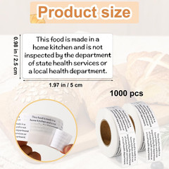 1000 Pcs Cottage Food Law Labels Stickers, Thermal Printed Adhesive Labels Home