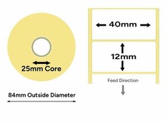 40mm x 12mm Direct Thermal Labels 2,500 per roll for Zebra Citizen Toshiba etc
