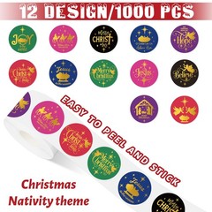 1000Pcs Gold Foil Christmas Nativity Stickers Roll -Adhesive Xmas Holy Night …