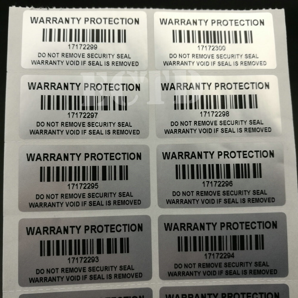 1000 Warranty Void BAR-CODE Hologram Security Label Stickers Tamper Evident Seal