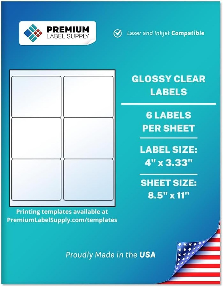 Premium Label Supply Glossy Clear Mailing Labels – 4″ X 3.33″ – Laser/Inkjet Com