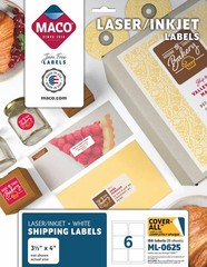 MACO Laser/Ink Jet White Cover-All Shipping Labels 3.33x4in 150 Pack