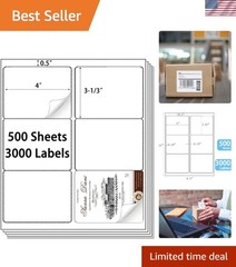 6 up 3-1/3″ x 4″ Sticker Labels Shipping Address Labels for Laser/Inkjet Prin…