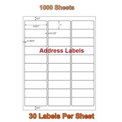 1 x 2 5/8 30000 Mailing Address Shipping Labels Self Adhesive 2.625×1 30 UP