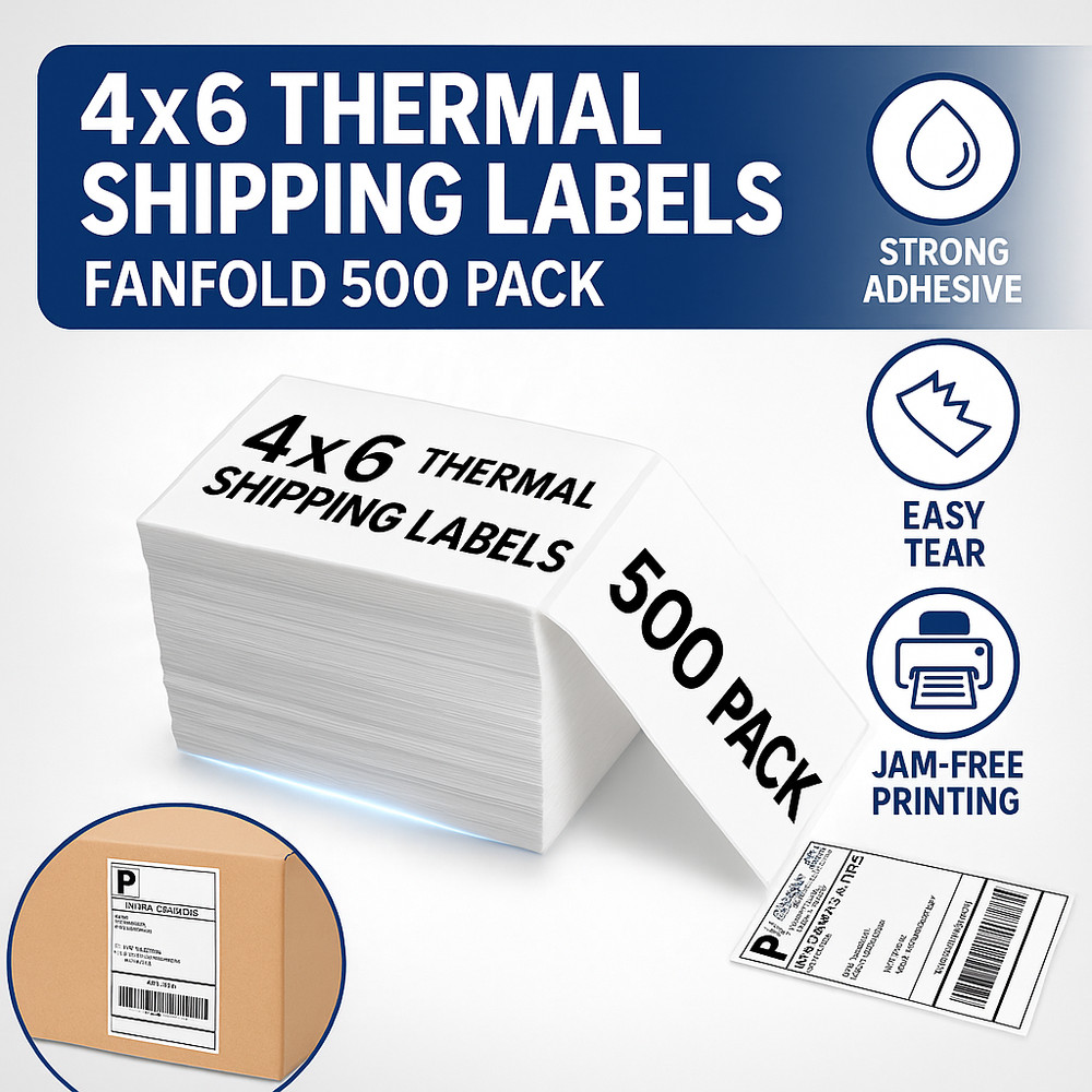 4×6 Thermal Shipping Labels Fanfold 500 Pack Adhesive Printer Mailing Stickers