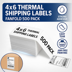 4×6 Thermal Shipping Labels Fanfold 500 Pack Adhesive Printer Mailing Stickers