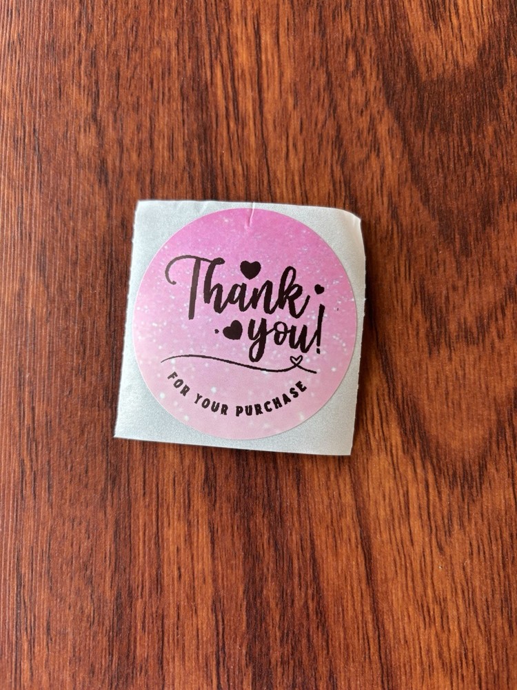Pink Sparkle 2 inch Thank You Stickers 50pc